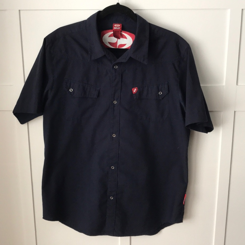 Split Men’s Navy Short Sleeve Button Down Shirt